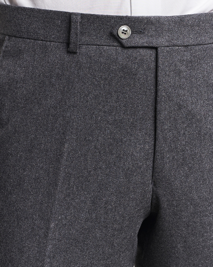 Homme | Pantalons | Oscar Jacobson | Denz Turn Up Flannel Trousers Grey Melange