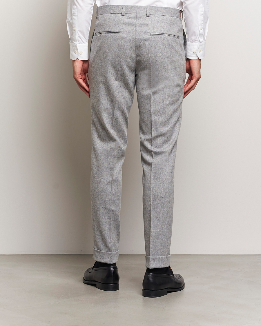 Homme | Pantalons | Oscar Jacobson | Denz Turn Up Flannel Trousers Light Grey Melang