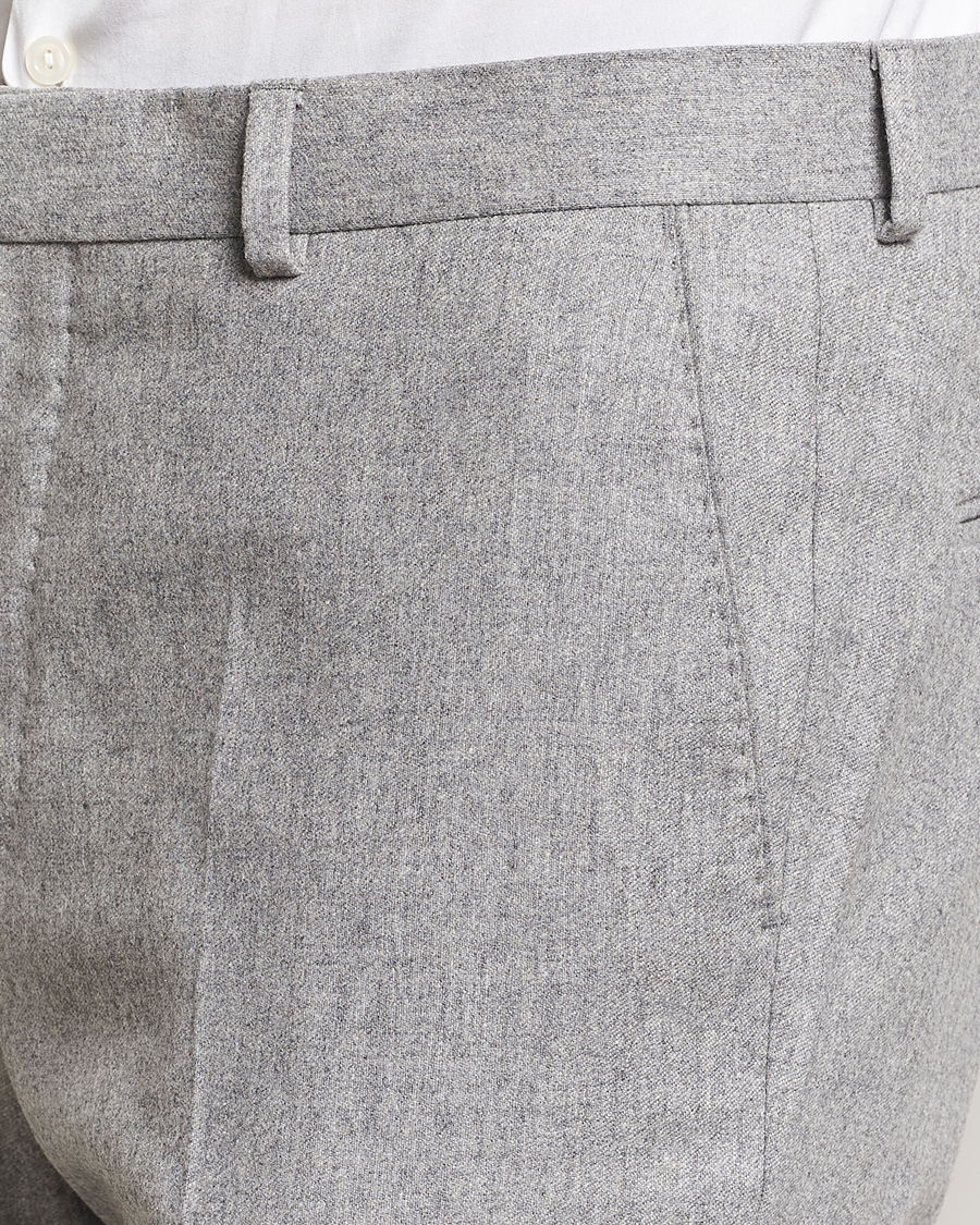 Homme | Pantalons | Oscar Jacobson | Denz Turn Up Flannel Trousers Light Grey Melang