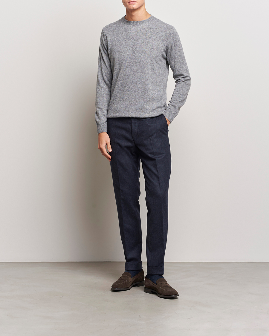 Homme | Pantalons | Oscar Jacobson | Denz Turn Up Flannel Trousers Navy Melange