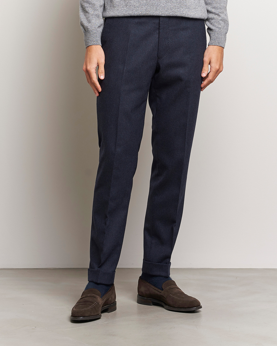 Homme | Pantalons | Oscar Jacobson | Denz Turn Up Flannel Trousers Navy Melange