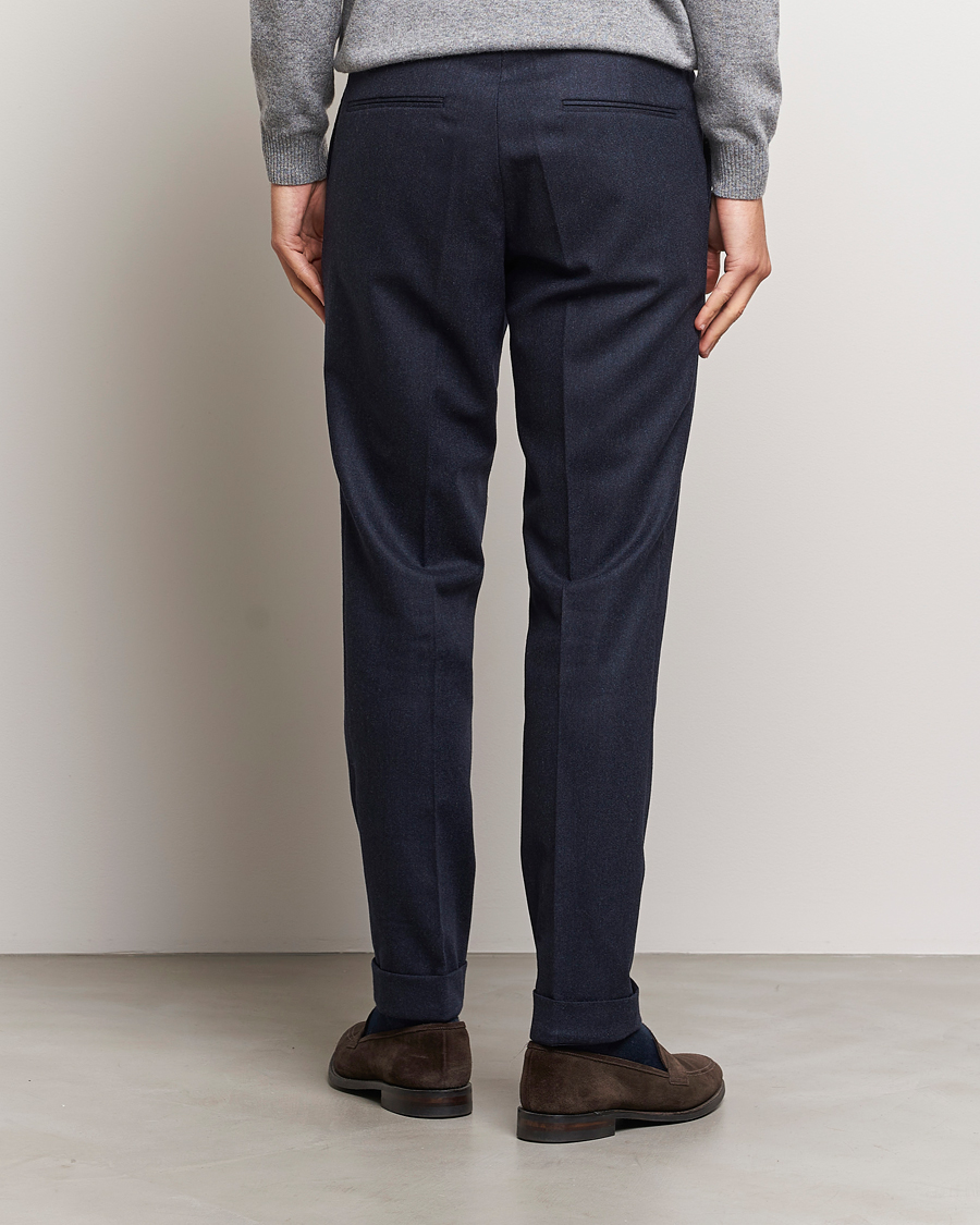 Homme | Pantalons | Oscar Jacobson | Denz Turn Up Flannel Trousers Navy Melange