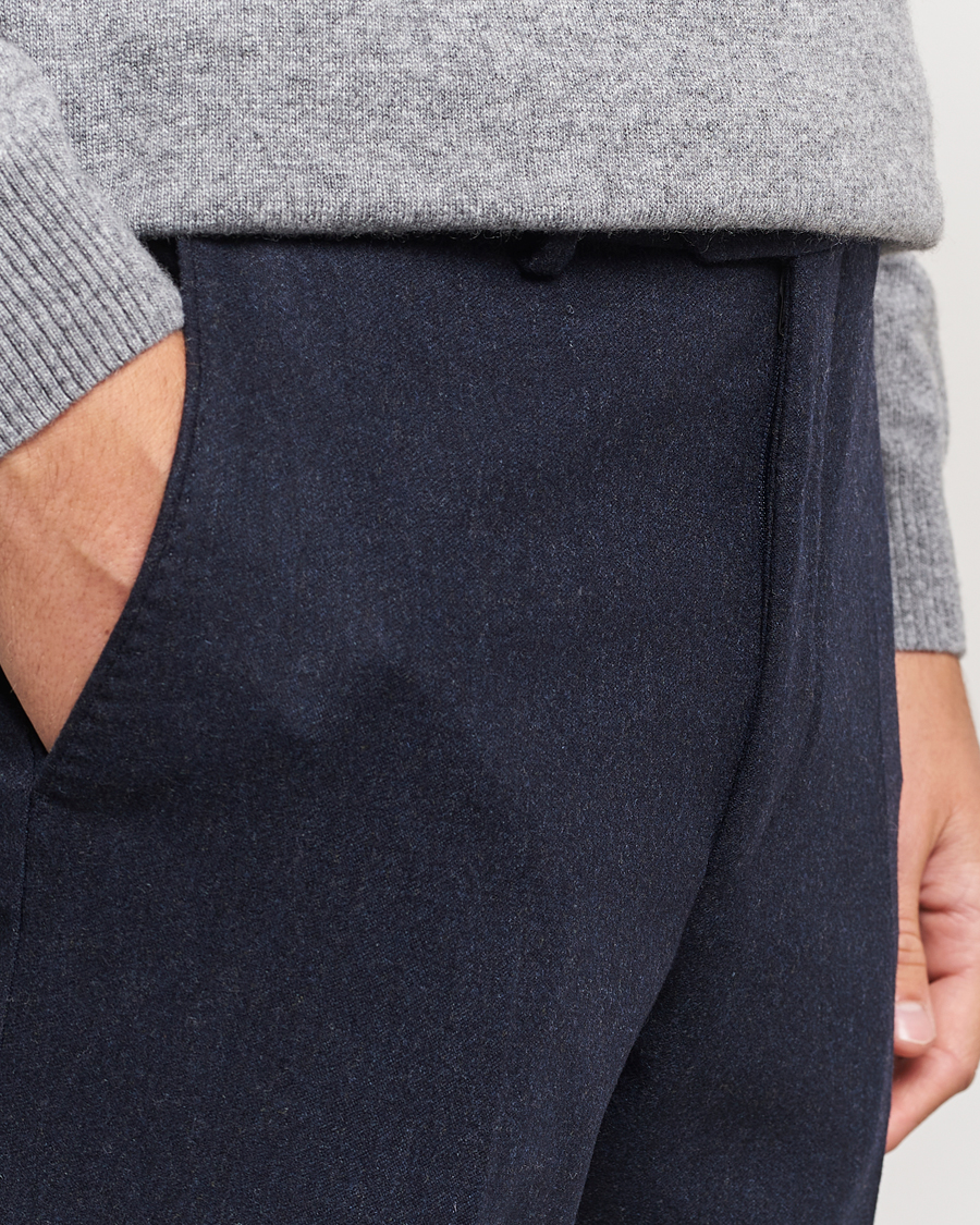 Homme | Pantalons | Oscar Jacobson | Denz Turn Up Flannel Trousers Navy Melange