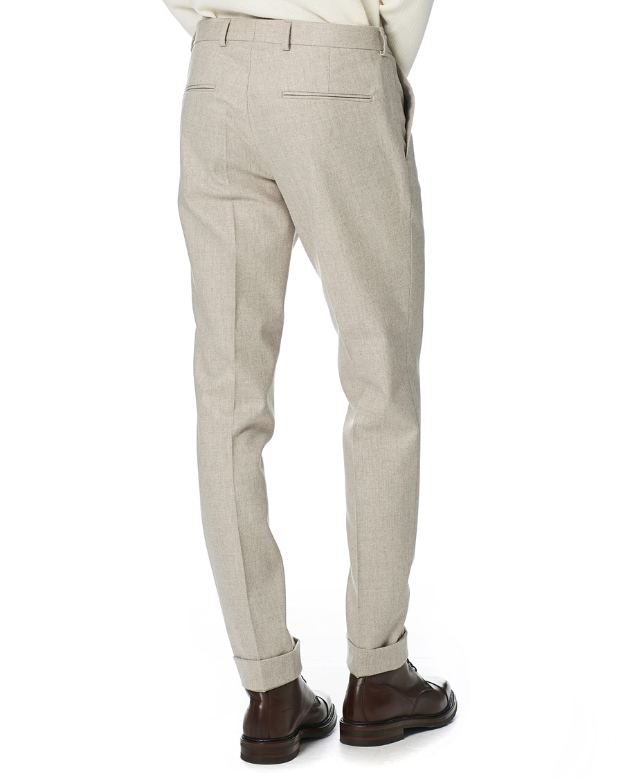 Homme | Pantalons | Oscar Jacobson | Denz Turn Up Flannel Trousers Beige