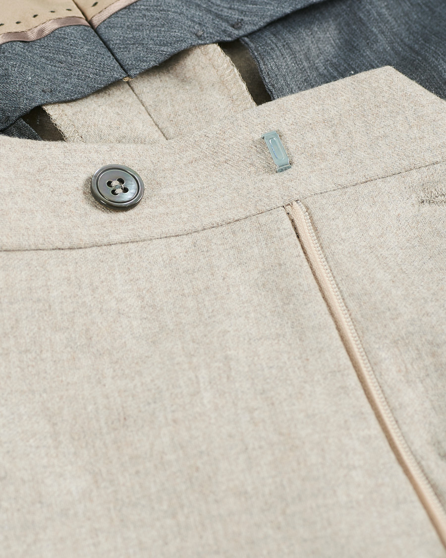 Homme | Pantalons | Oscar Jacobson | Denz Turn Up Flannel Trousers Beige