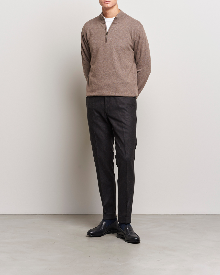 Homme | Pantalons | Oscar Jacobson | Denz Turn Up Flannel Trousers Brown Melange