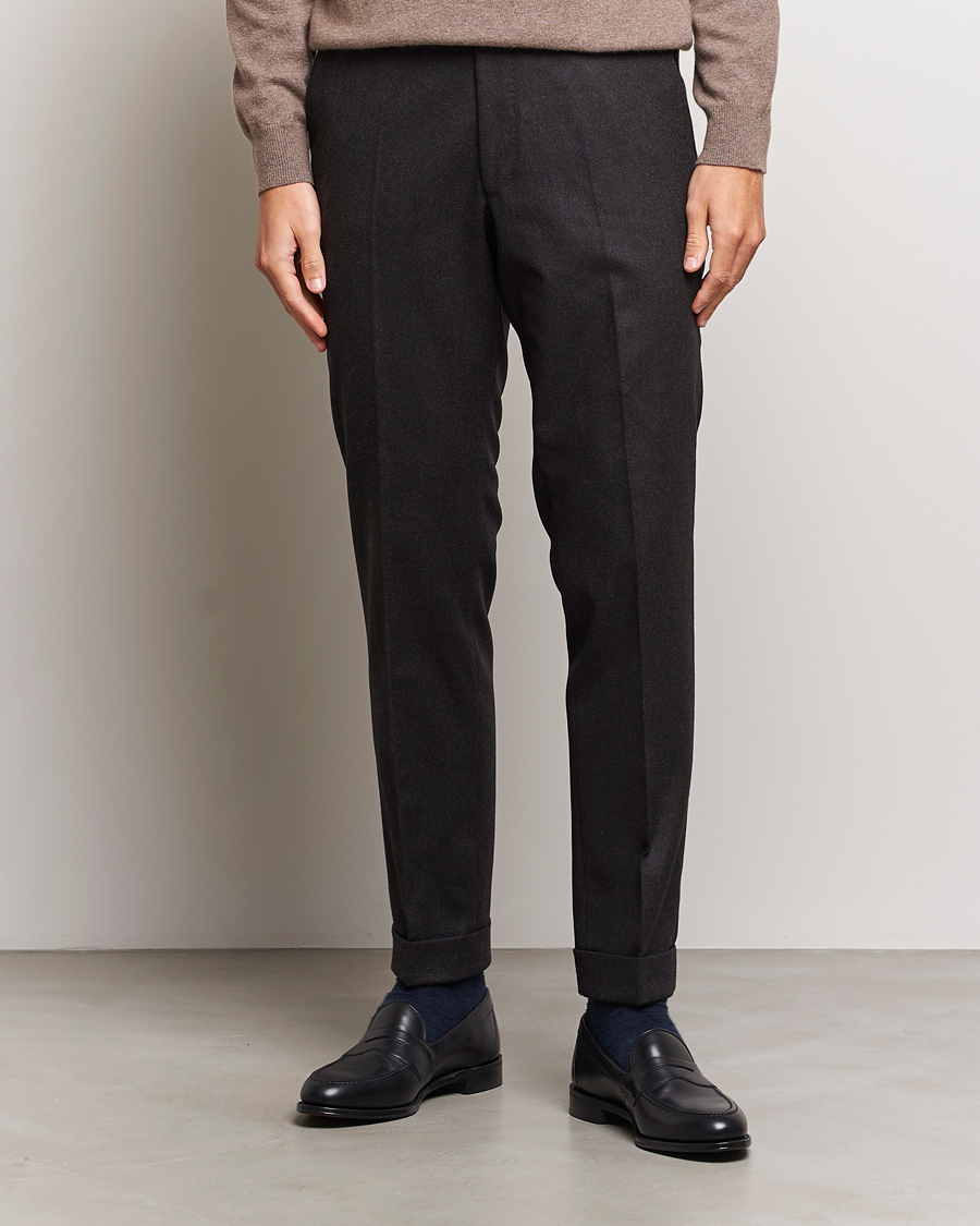 Homme | Pantalons | Oscar Jacobson | Denz Turn Up Flannel Trousers Brown Melange