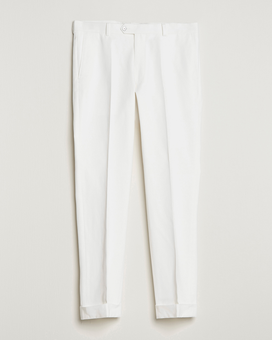 Homme | Pantalons | Oscar Jacobson | Denz Brushed Cotton Turn Up Trousers Off White