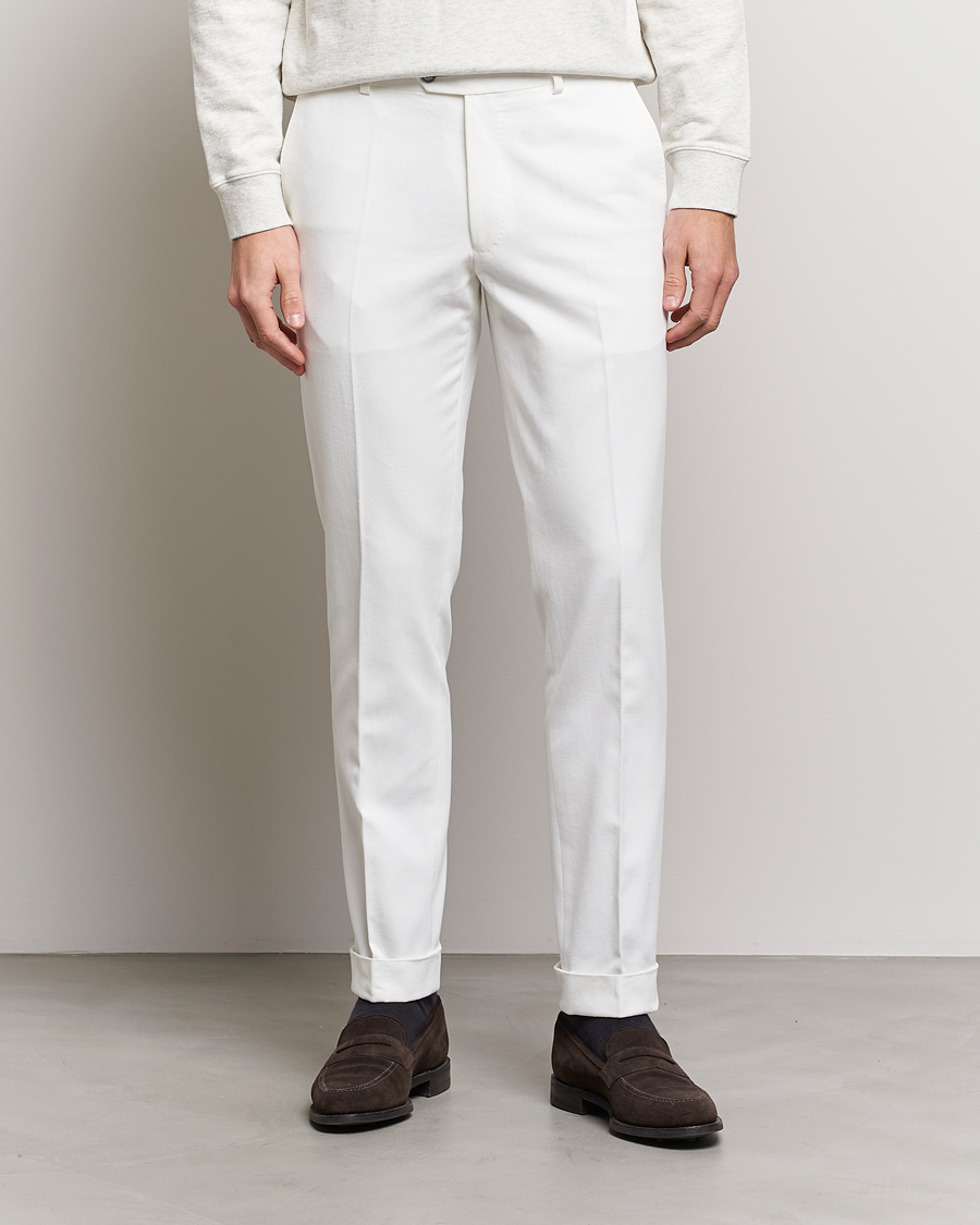 Homme | Pantalons | Oscar Jacobson | Denz Brushed Cotton Turn Up Trousers Off White