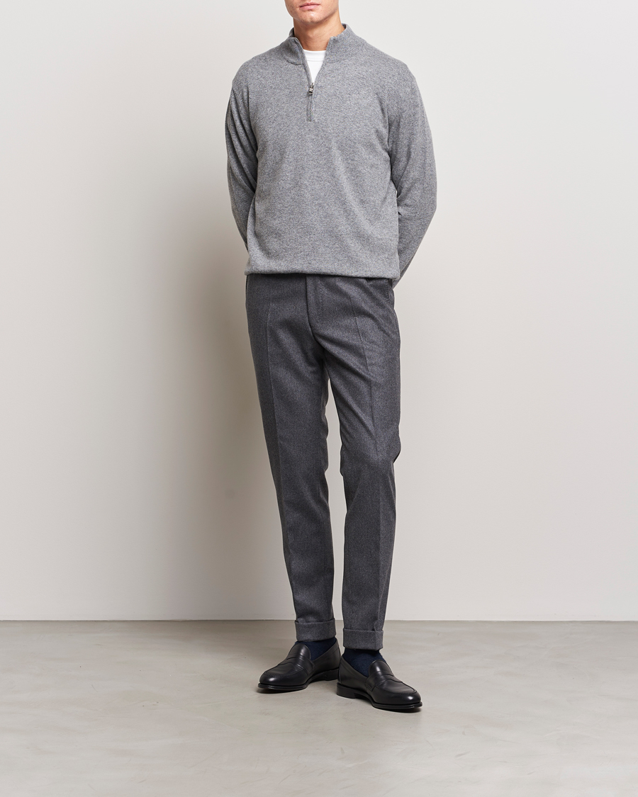 Homme | Pulls Et Tricots | Oscar Jacobson | Patton Wool/Cashmere Half Zip Grey Melange