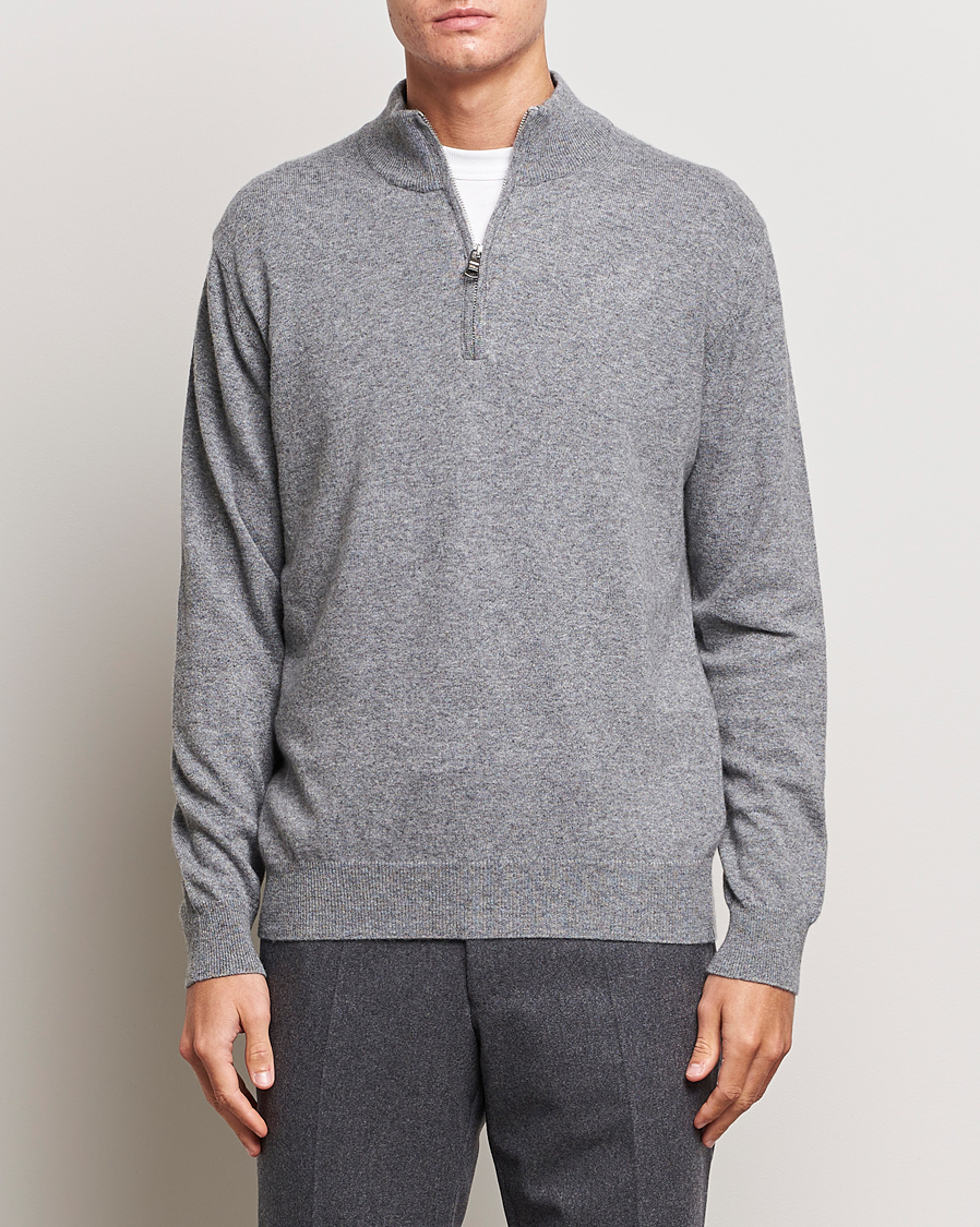 Homme | Pulls Et Tricots | Oscar Jacobson | Patton Wool/Cashmere Half Zip Grey Melange