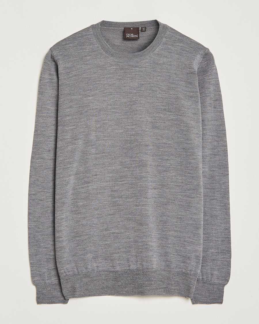 Homme | Pulls Et Tricots | Oscar Jacobson | Custer Extra Fine Merino Crew Neck Grey
