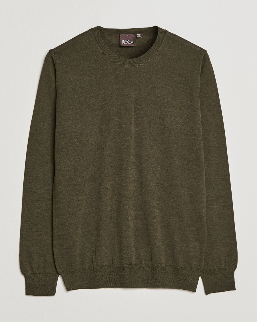 Homme | Pulls Et Tricots | Oscar Jacobson | Custer Extra Fine Merino Crew Neck Green