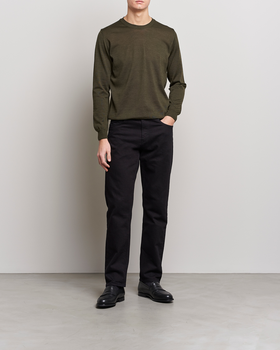 Homme | Pulls Et Tricots | Oscar Jacobson | Custer Extra Fine Merino Crew Neck Green
