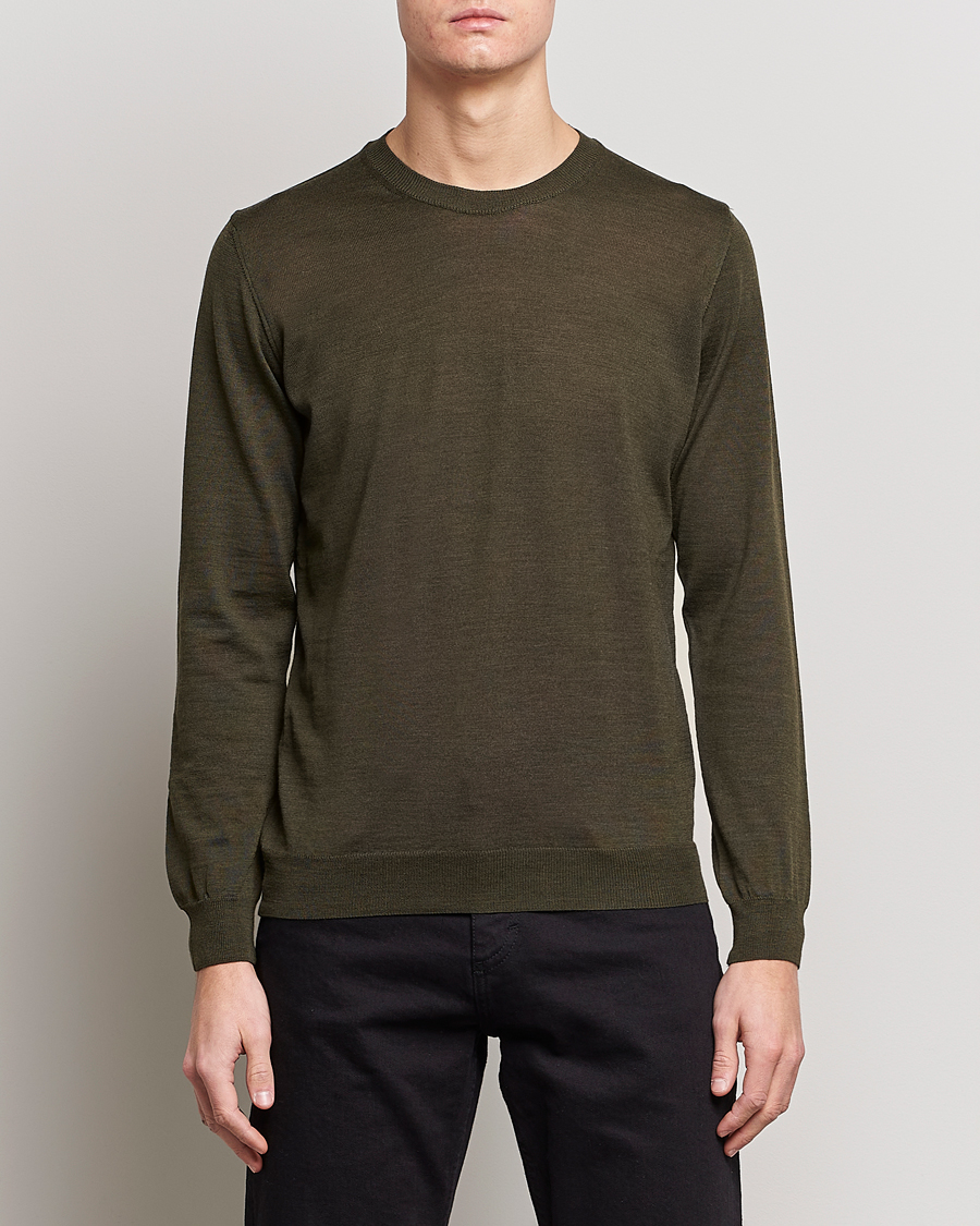Homme | Pulls Et Tricots | Oscar Jacobson | Custer Extra Fine Merino Crew Neck Green