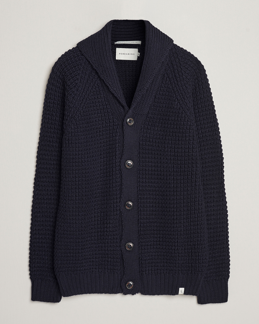 Homme | Pulls Et Tricots | Peregrine | Waffle Wool Shawl Cardigan Navy