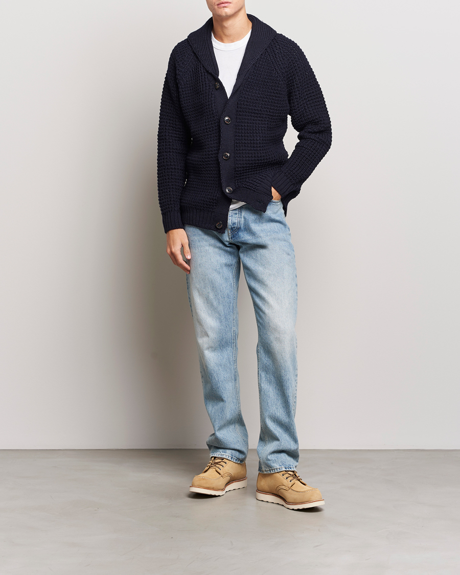 Homme | Pulls Et Tricots | Peregrine | Waffle Wool Shawl Cardigan Navy