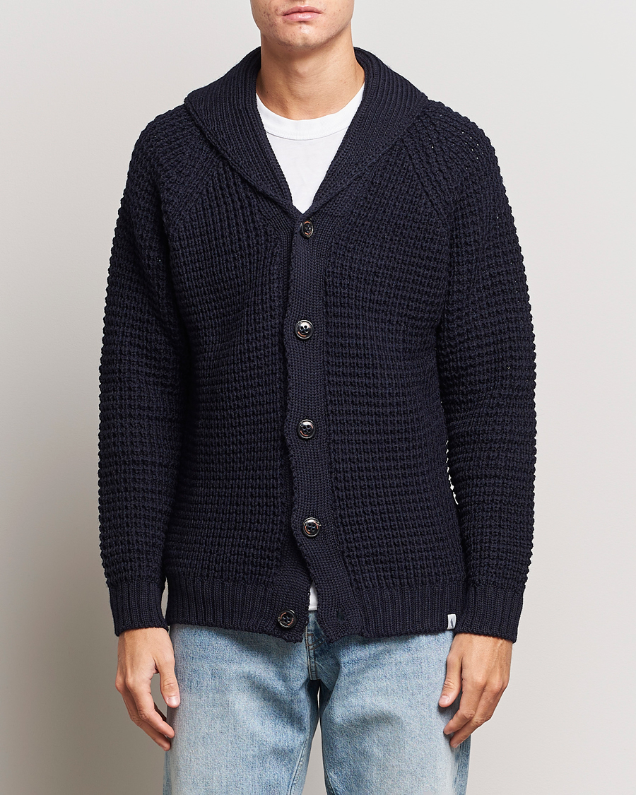 Homme | Pulls Et Tricots | Peregrine | Waffle Wool Shawl Cardigan Navy