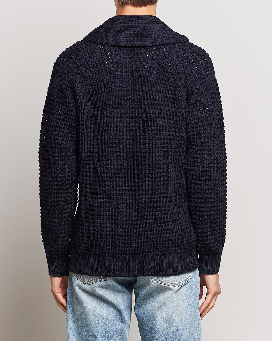 Homme | Pulls Et Tricots | Peregrine | Waffle Wool Shawl Cardigan Navy