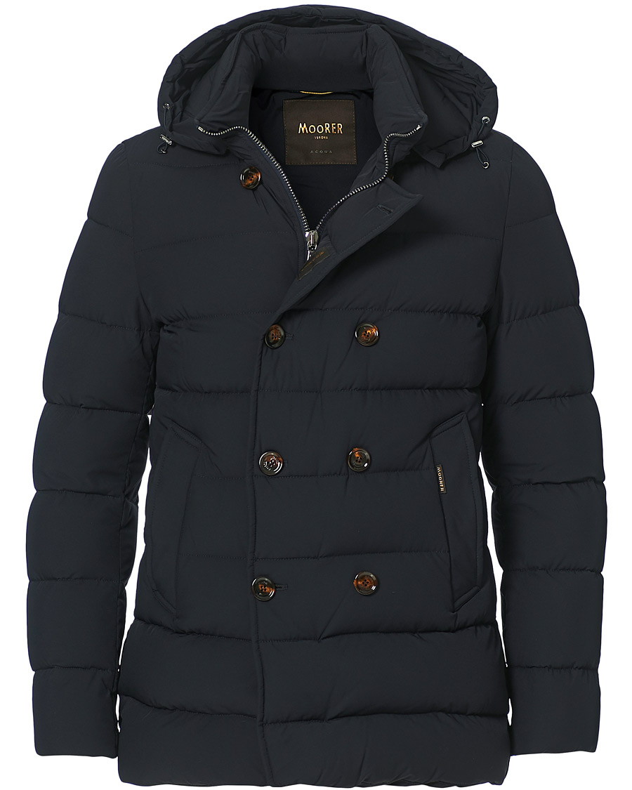 Homme | Manteaux Et Vestes | MooRER | Double Breasted Stretch Nylon Hood Coat Navy