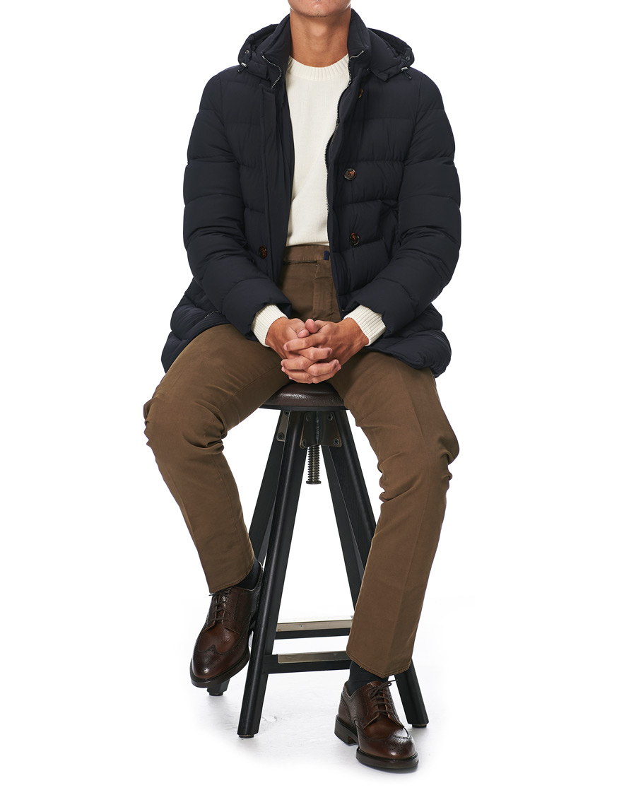 Homme | Manteaux Et Vestes | MooRER | Double Breasted Stretch Nylon Hood Coat Navy