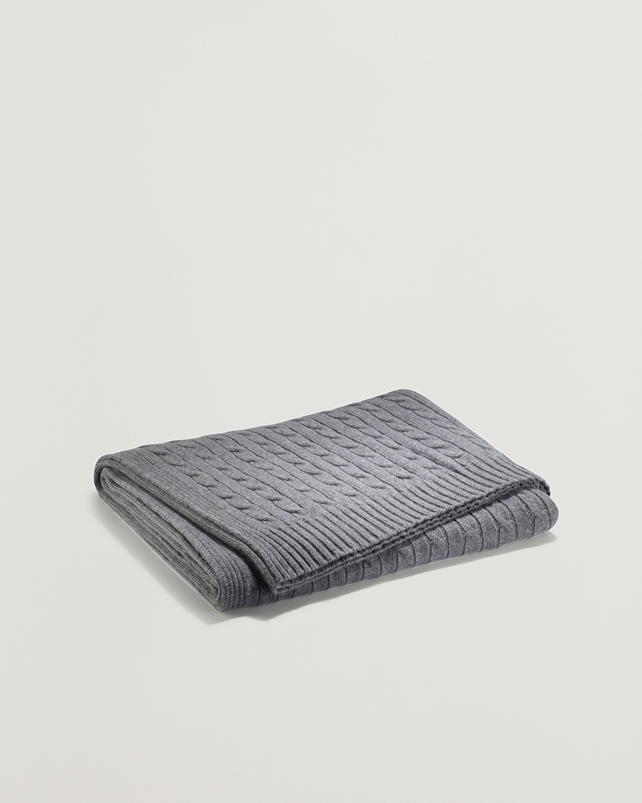 Homme | Ralph Lauren Home Cable Knitted Cashmere Throw Heather Grey | Ralph Lauren Home | Cable Knitted Cashmere Throw Heather Grey