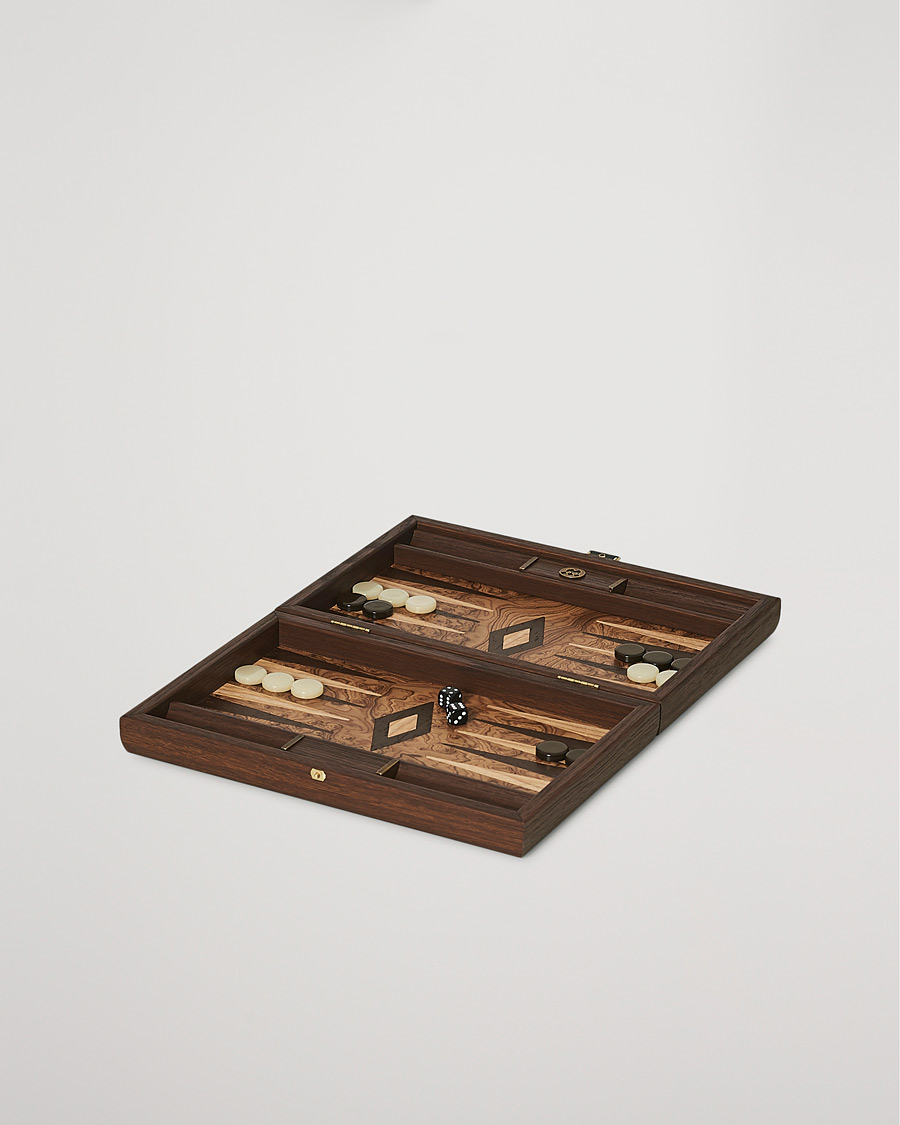 Homme | Jeux | Manopoulos | Walnut Burl Small Backgammon With Side Racks