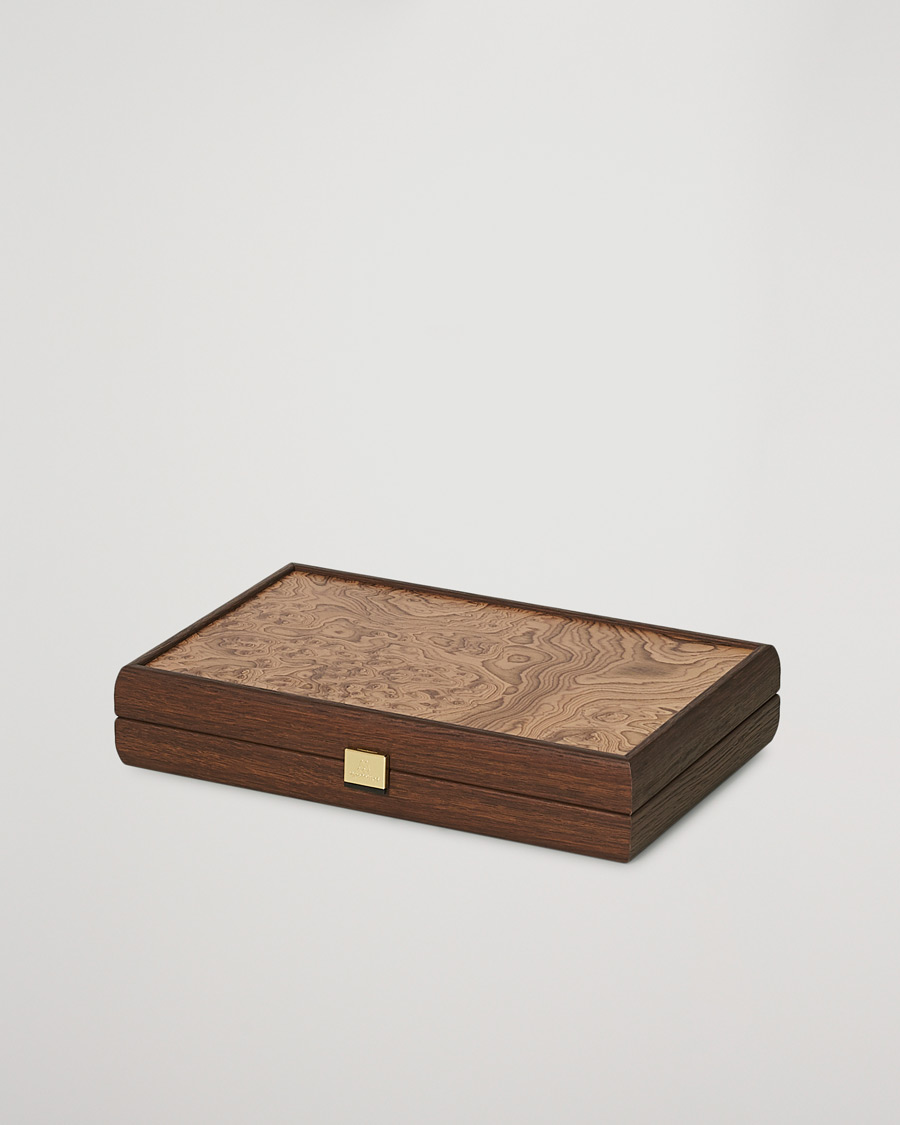 Homme | Cadeaux | Manopoulos | Walnut Burl Small Backgammon With Side Racks