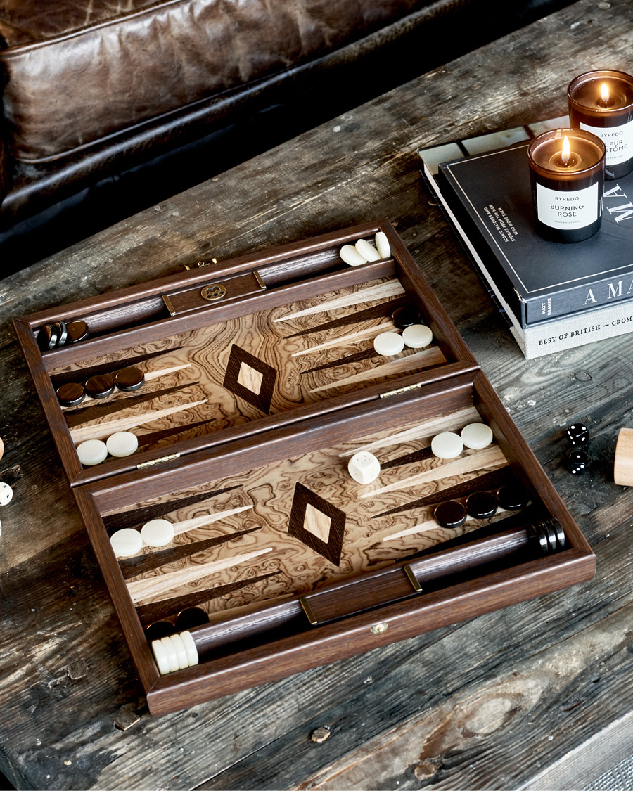 Homme | Jeux | Manopoulos | Walnut Burl Small Backgammon With Side Racks