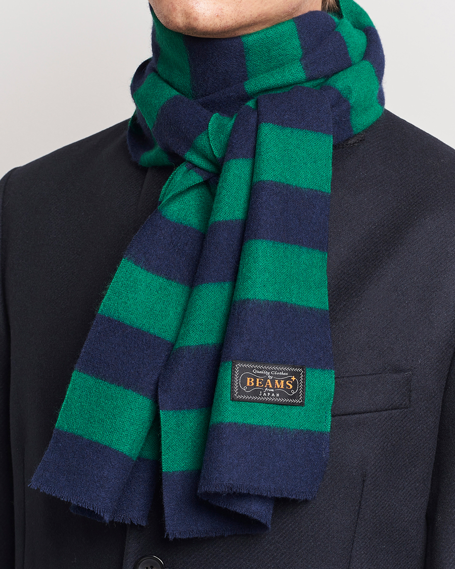 Homme |  | BEAMS PLUS | Cashmere Stripe Scarf Green/Navy