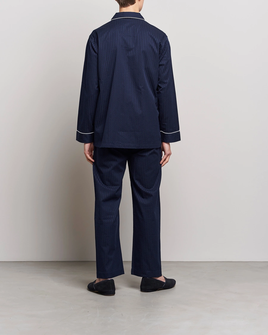 Homme | Loungewear | Derek Rose | Royal Piped Cotton Pyjama Set Navy