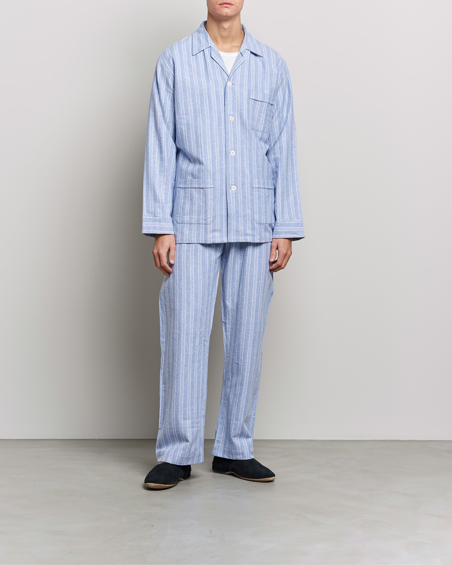 Homme | Peignoirs Et Pyjamas | Derek Rose | Brushed Cotton Flannel Striped Pyjama Set Blue