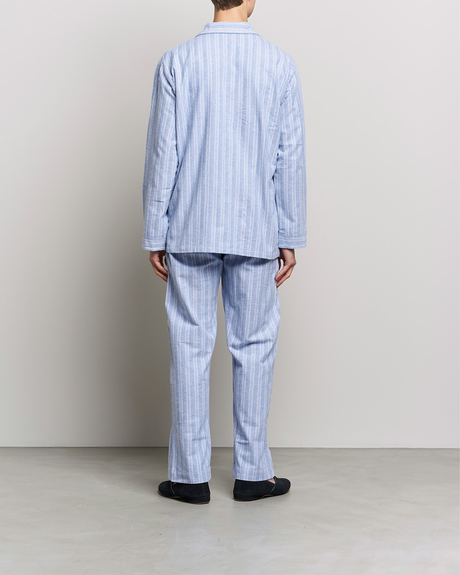 Homme | Derek Rose | Derek Rose | Brushed Cotton Flannel Striped Pyjama Set Blue