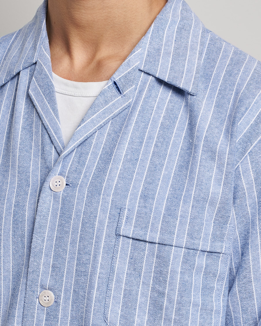 Homme | Peignoirs Et Pyjamas | Derek Rose | Brushed Cotton Flannel Striped Pyjama Set Blue