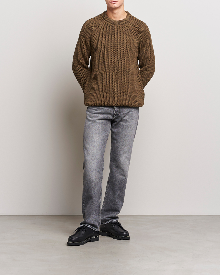 Homme | Pulls Et Tricots | Gloverall | Fisherman Rib Chunky Wool Crew Dark Green
