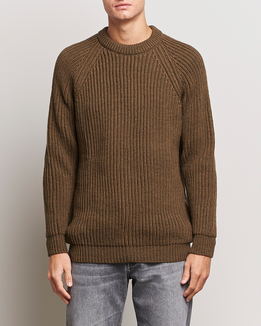 Homme | Pulls Et Tricots | Gloverall | Fisherman Rib Chunky Wool Crew Dark Green