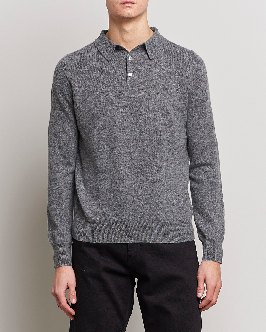 Homme | Pulls Et Tricots | People's Republic of Cashmere | Cashmere Long Sleeve Polo Heather Grey