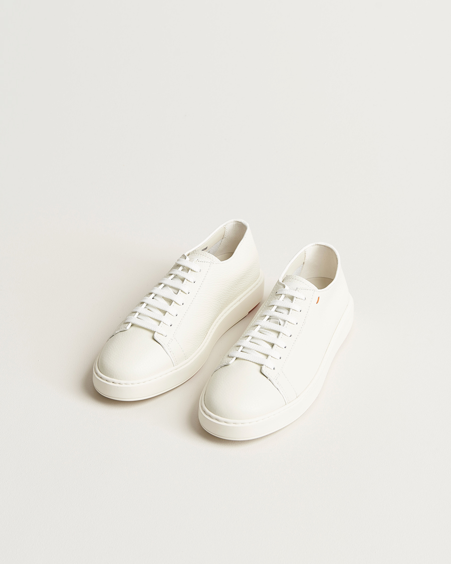 Homme | Sections | Santoni | Low Top Grain Leather Sneaker White Calf
