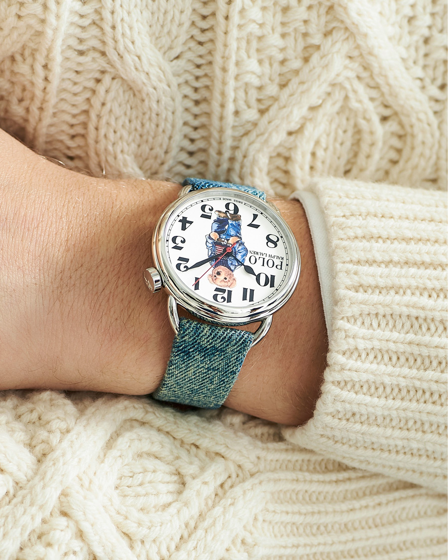 Homme | Polo Ralph Lauren 42mm Automatic Denim Flag Bear Steel With White Dial | Polo Ralph Lauren | 42mm Automatic Denim Flag Bear Steel With White Dial