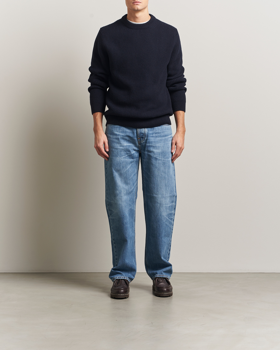 Homme | Pulls Et Tricots | Nudie Jeans | August Wool Rib Knitted Sweater Navy