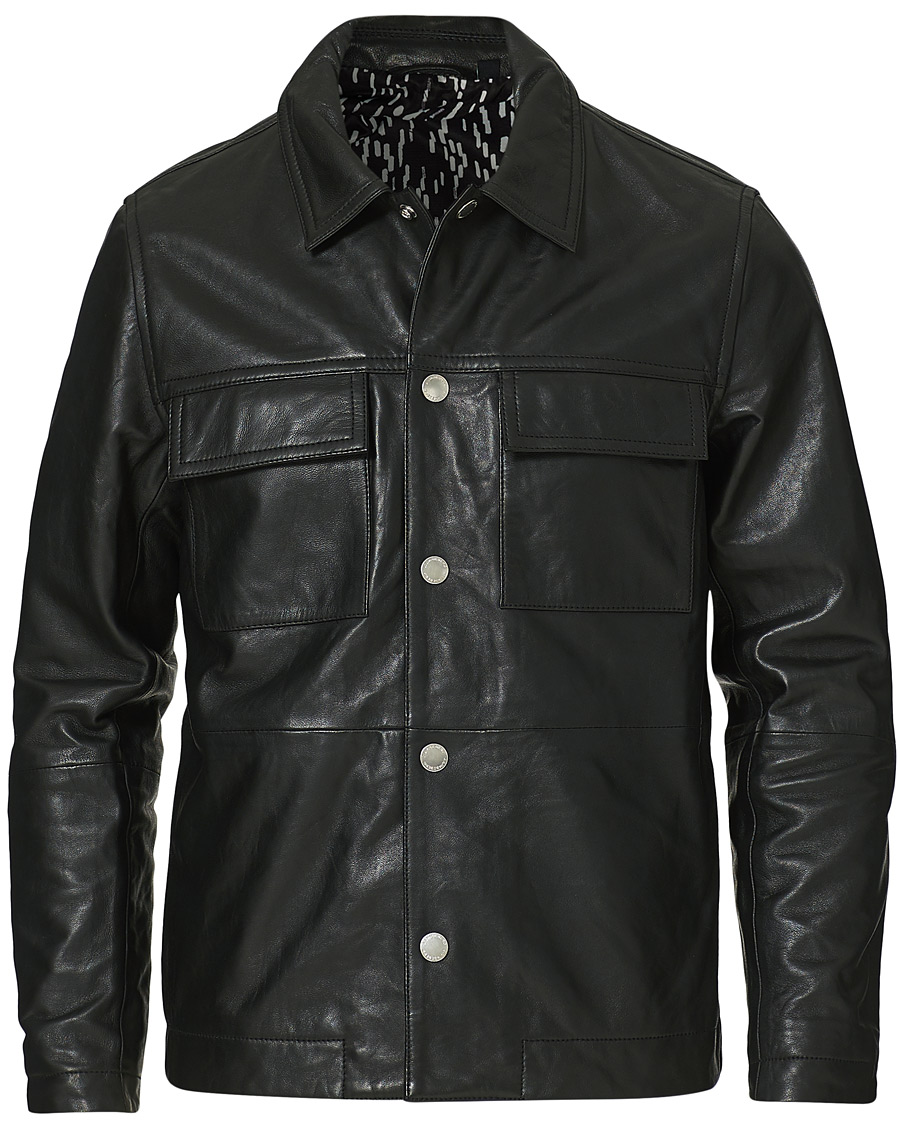 Homme | Chemises | J.Lindeberg | Lenox Lambsnappa Leather Overshirt Black