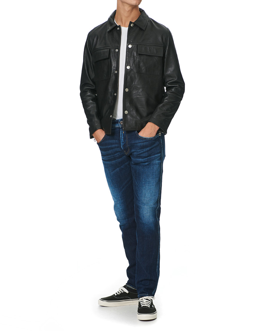 Homme | Chemises | J.Lindeberg | Lenox Lambsnappa Leather Overshirt Black