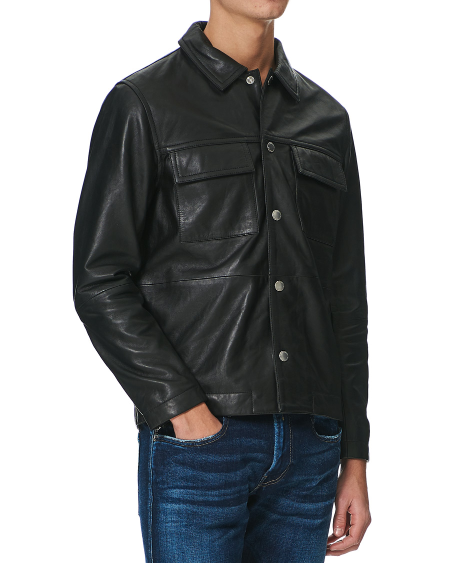 Homme | Chemises | J.Lindeberg | Lenox Lambsnappa Leather Overshirt Black