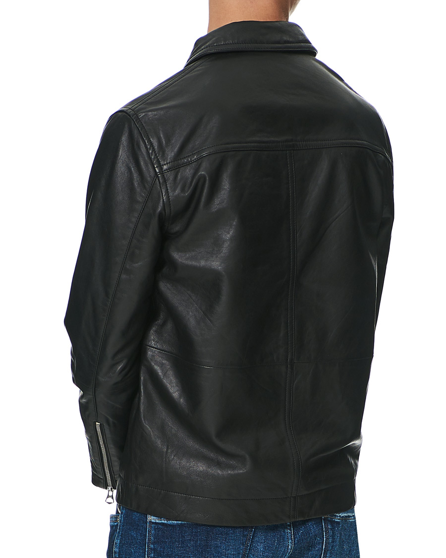 Homme | Chemises | J.Lindeberg | Lenox Lambsnappa Leather Overshirt Black
