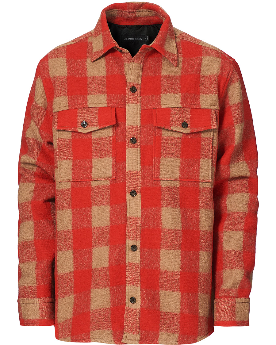 Homme | Chemises | J.Lindeberg | Gingham Wool Loose Fit Overshirt Red Bell