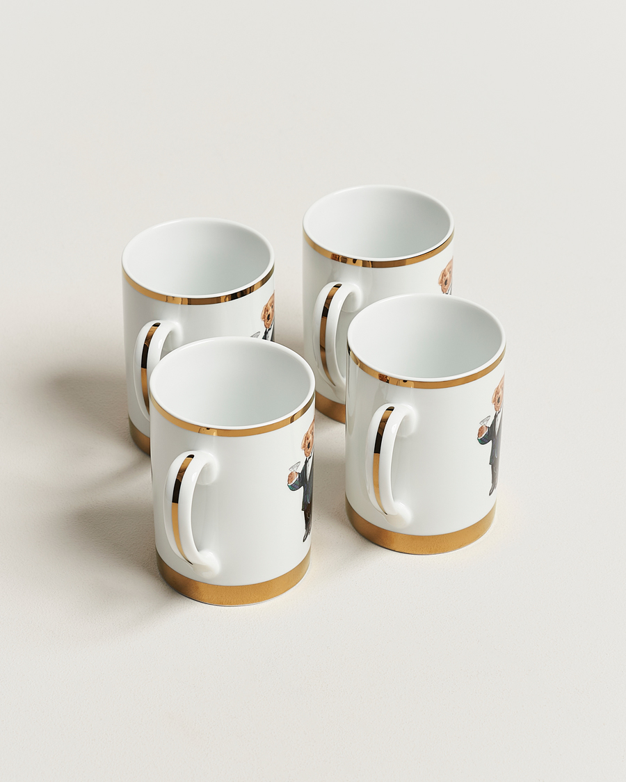 Homme | Pour Les Amoureux De La Maison | Ralph Lauren Home | Thompson Bear Porcelain Mug Set 4pcs White/Gold