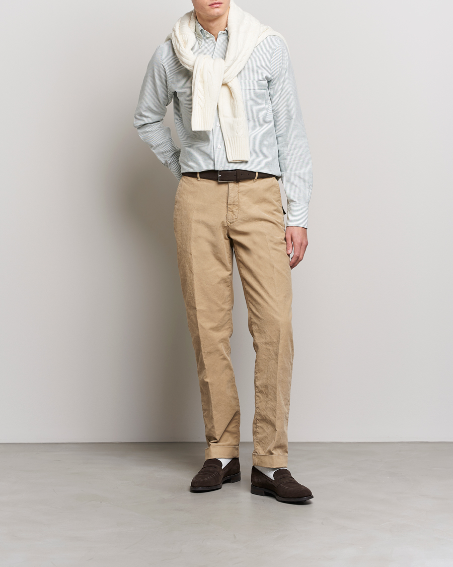 Homme | Chemises | Drake's | Striped Button Down Oxford Shirt Light Green