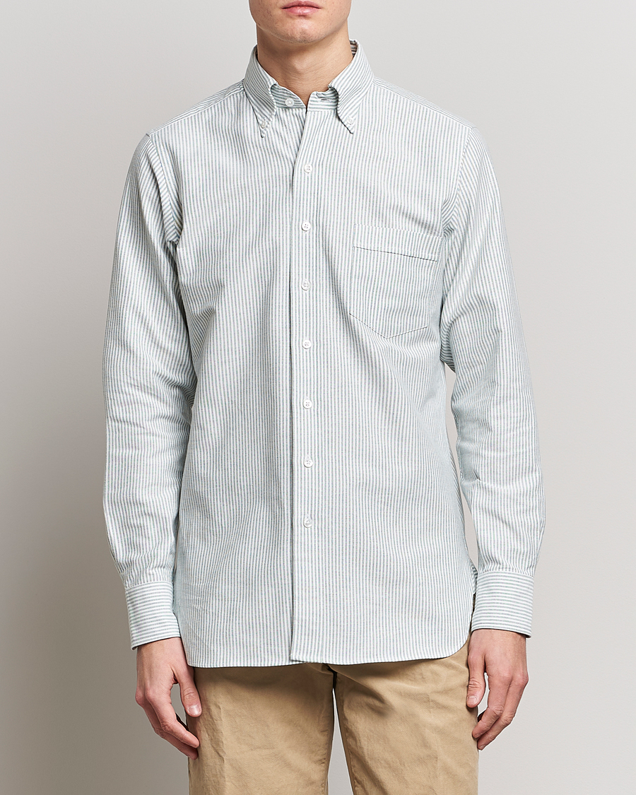 Homme | Best of British | Drake's | Striped Button Down Oxford Shirt Light Green