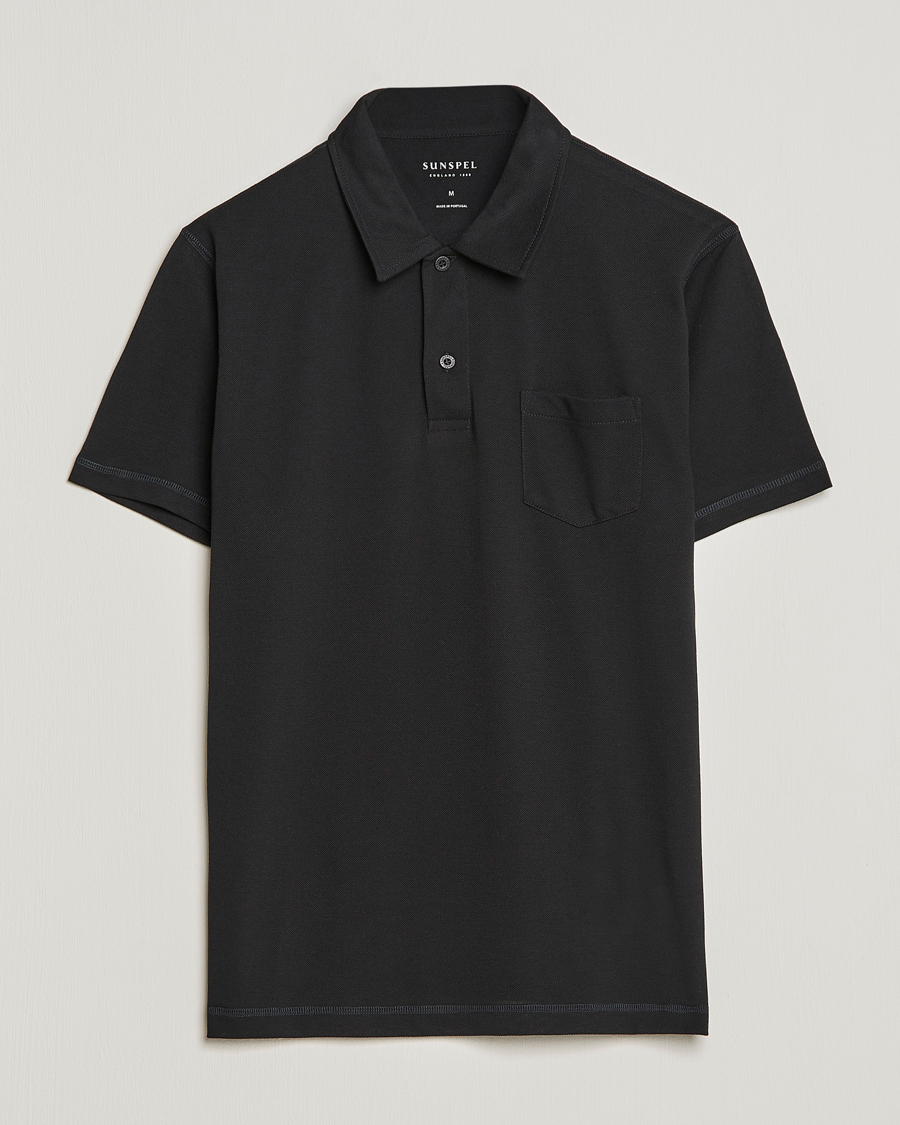 Homme | Polos | Sunspel | Active Pique Polo Black