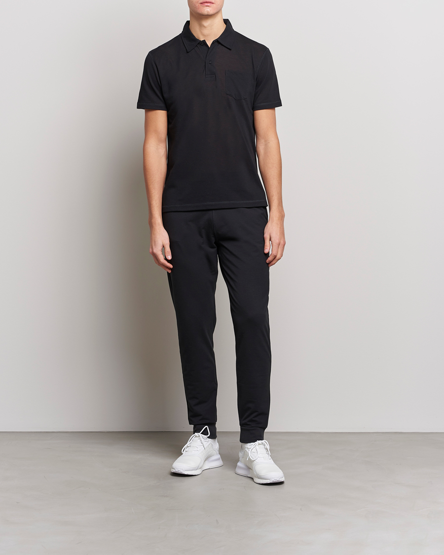 Homme | Polos | Sunspel | Active Pique Polo Black